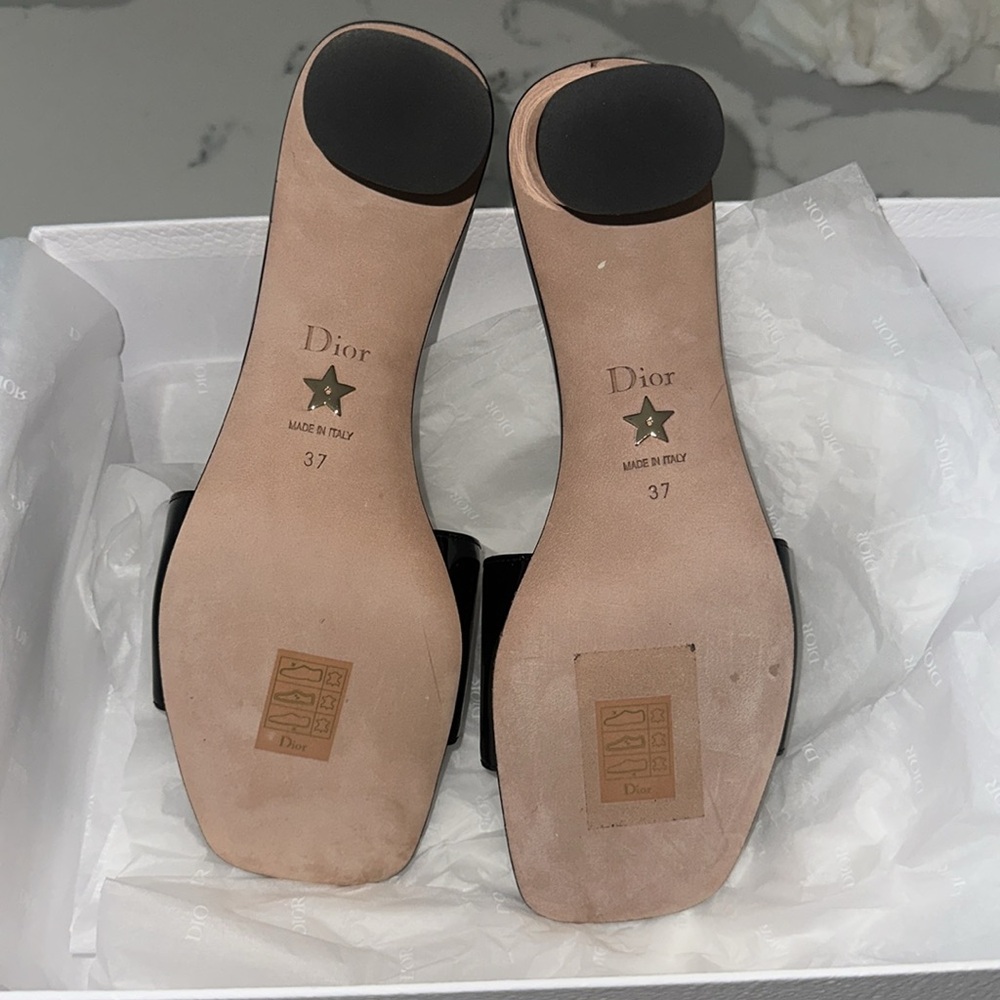 Dior patent calfskin Black sandal slide 37 brand new authentic mule  gold CD